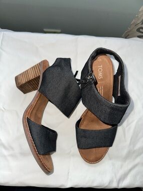 Toms Black Strappy Block Heel Sandals